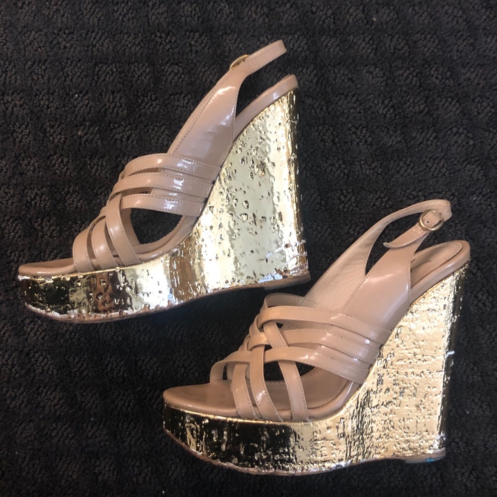 YSL Nude Wedges with Gold Detail